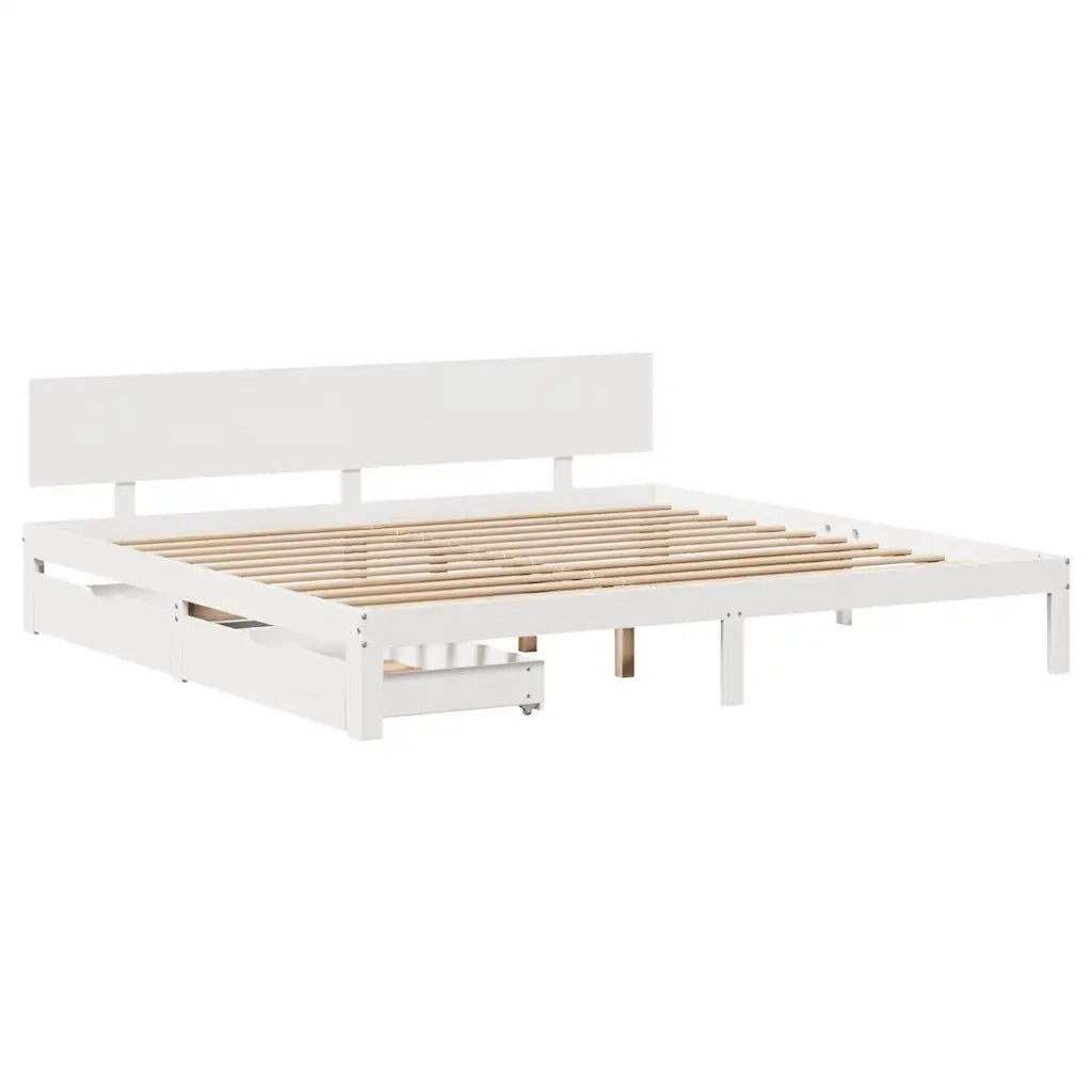 Giroletto con Cassetti-Struttura Letto con contenitore Bianco 180x200 cm Legno Massello di Pino 822295
