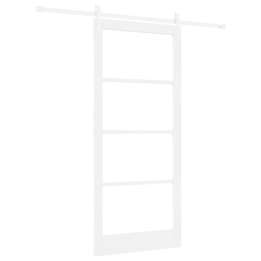 Porta Scorrevole  con Set di Hardware 'ORKDAL'Bianco Legno Massiccio e Vetro