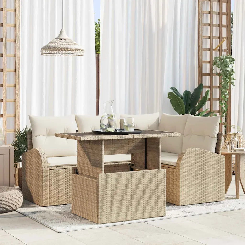 Set Divano da Giardino con cuscino 5 pcs Beige polyrattan