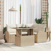 Set Divano da Giardino con cuscino 5 pcs Beige polyrattan