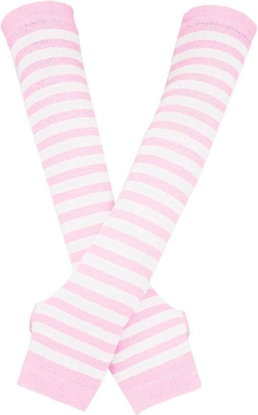 Guanti a manopola lunga per donne in stile punk gothic e rock - guanti senza dita - rosa/bianco - unico modello - accessori trendy