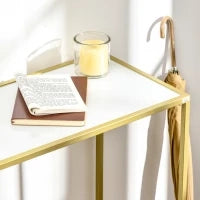 Mobile Consolle da Ingresso in Acciaio e Vetro Temperato, 100x35.5x80cm, Bianco e Oro