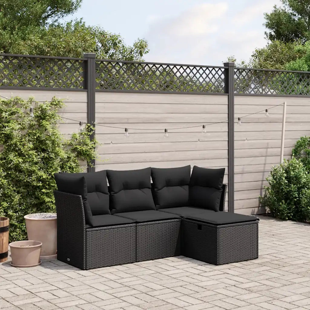 Set Divani da Giardino 4 pz | Set Salotto da Giardino con Cuscini Nero in Polyrattan