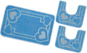 Tappeto Bagno Set 3 Pezzi Tinta Unita Antiscivolo Assorbente Girowater Cuori Made In Italy Azzurro