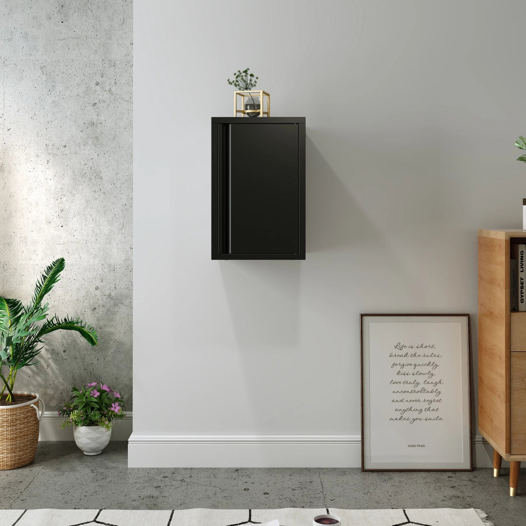 Armadietto a Parete Burlöv con Anta in Acciaio 50 x 33 x 35 cm - Nero [en.casa]