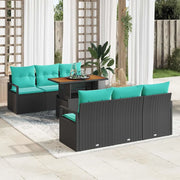 Set Divano da Giardino con cuscino 7 pcs Nero e blu