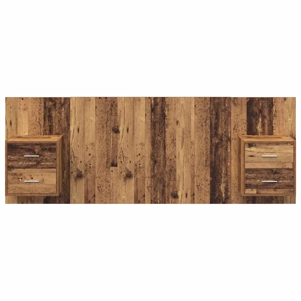 Testiera | Testata con Comodino 3 pcs Legno vecchio Legno multistrato