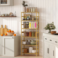 Scaffale Autoportante 60x26x161 cm a 6 Livelli con Ripiani Regolabili in Legno di Bambù Legno Naturale