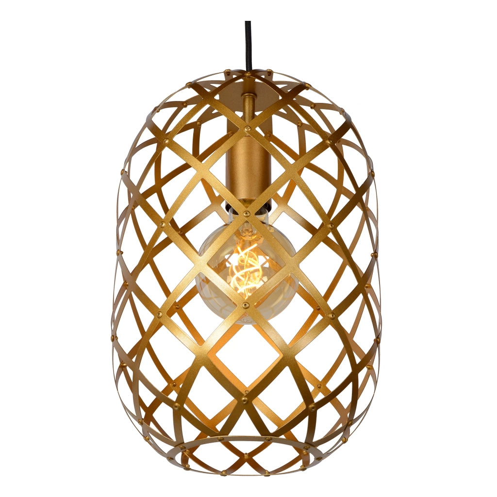 Lampada sospensione industriale oro Wolfram 3xE27 Lucide