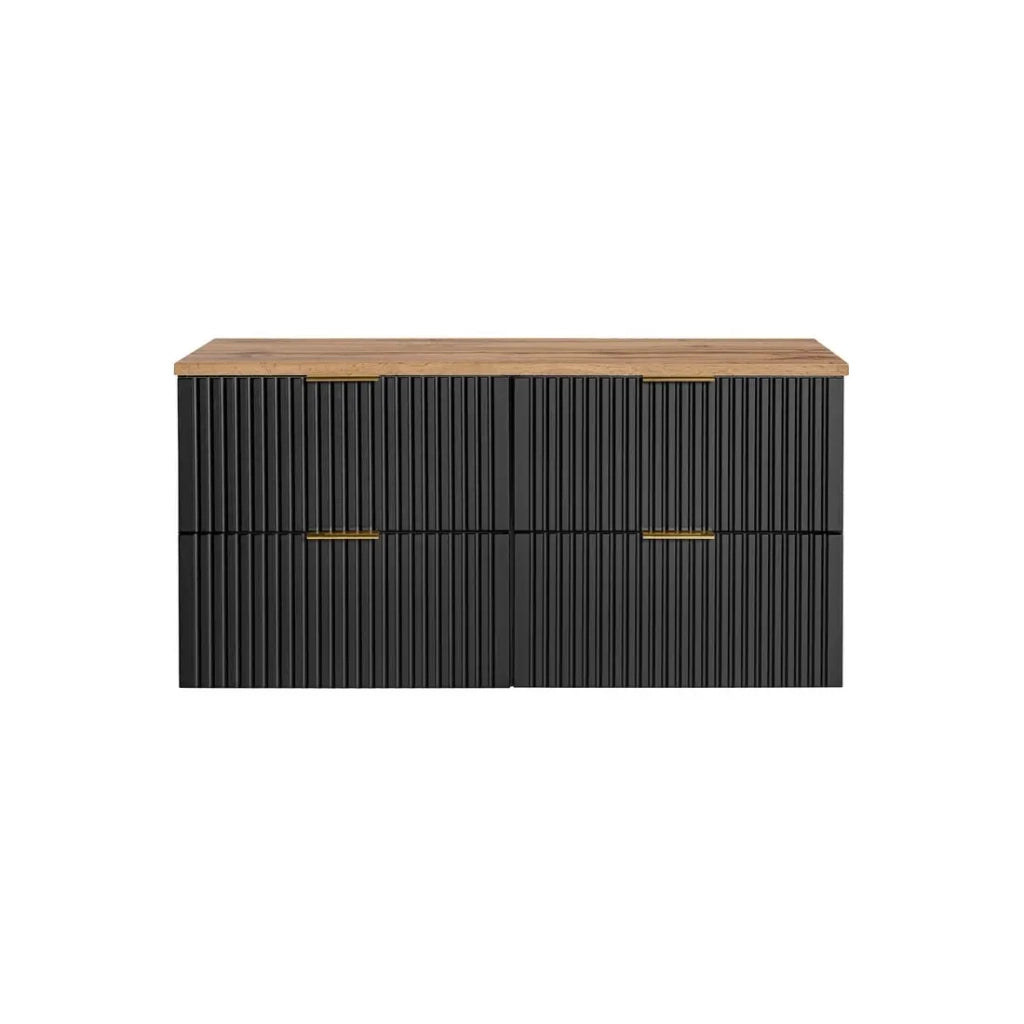 Insieme di mobili sotto lavabo NOXERA 120 cm - Nero opaco e rovere - 2 mobili + piano per lavabo