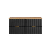 Insieme di mobili sotto lavabo NOXERA 120 cm - Nero opaco e rovere - 2 mobili + piano per lavabo