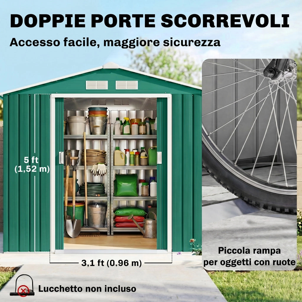 Casetta da Giardino ¨C Zephmum ¨C Verde, Lamiera, 213x130x185cm