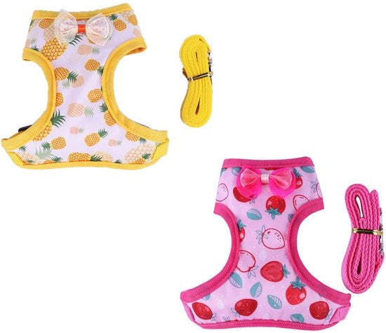 Doppia giacca per polli regolabile a due velocità con cinturino, giacca per polli ergonomico e comodo con disegno a strisce di fragola e ananas, adatta per piccioni, oche e polli per allenamento e passeggiate.
