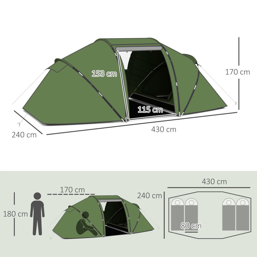Tenda da campeggio tunnel 4-6 persone ¨C zephmum ¨C Verde impermeabile 2000mm