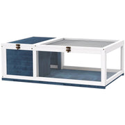Casetta/recinto in legno per tartarughe con casetta principale e coperchio incernierato, 91x60,5x32 cm, blu