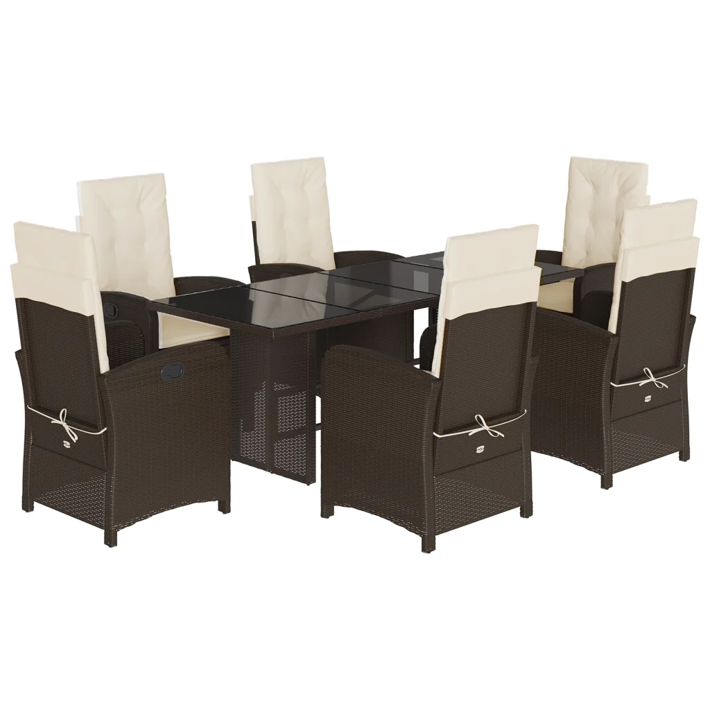Set da Pranzo da Giardino 7pz con Cuscini in Polyrattan Marronecod mxl 111273