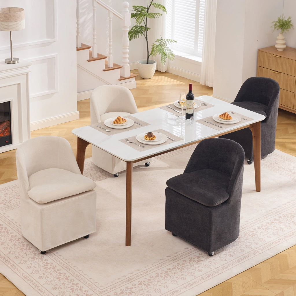 Sedia girevole imbottita in tessuto Chenille grigio, sedia da pranzo con ruote universali, schienale ergonomico, set da 2