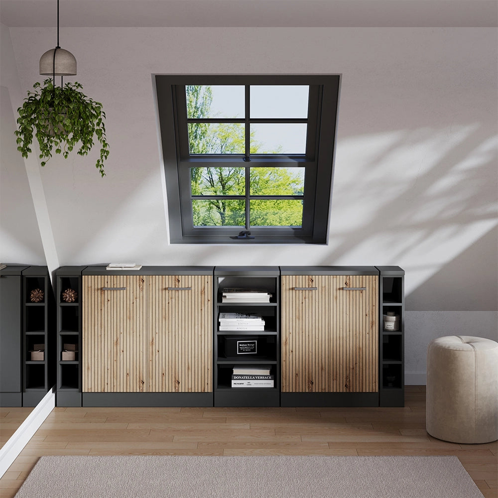Set di mobili sottotetto Rion Rovere artigianale/Antracite 210 cm Set di 5 carcasse armadio profondità 60 cm Vicco