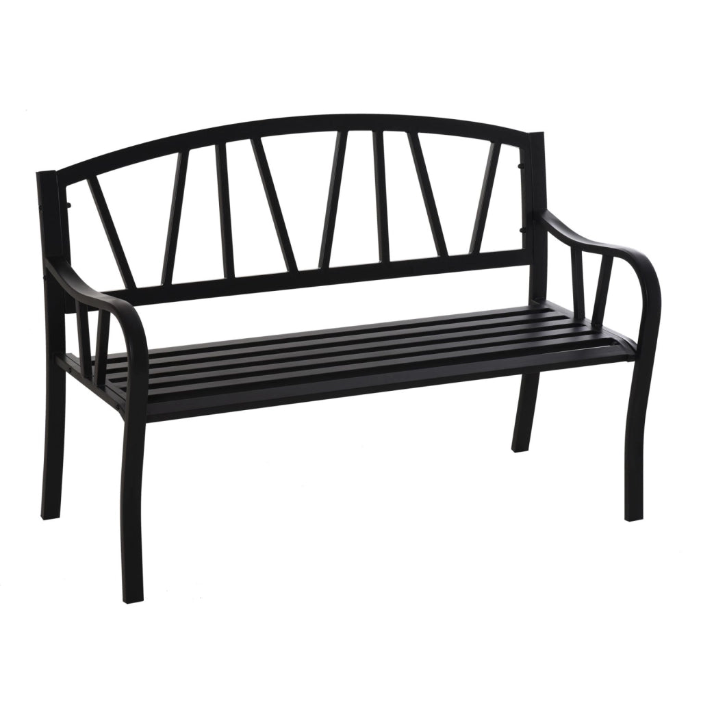 EasyComfort Panchina da Giardino in Metallo Nero Impermeabile, Panca da Esterno in Ferro 2 Posti, 128x56x86cm