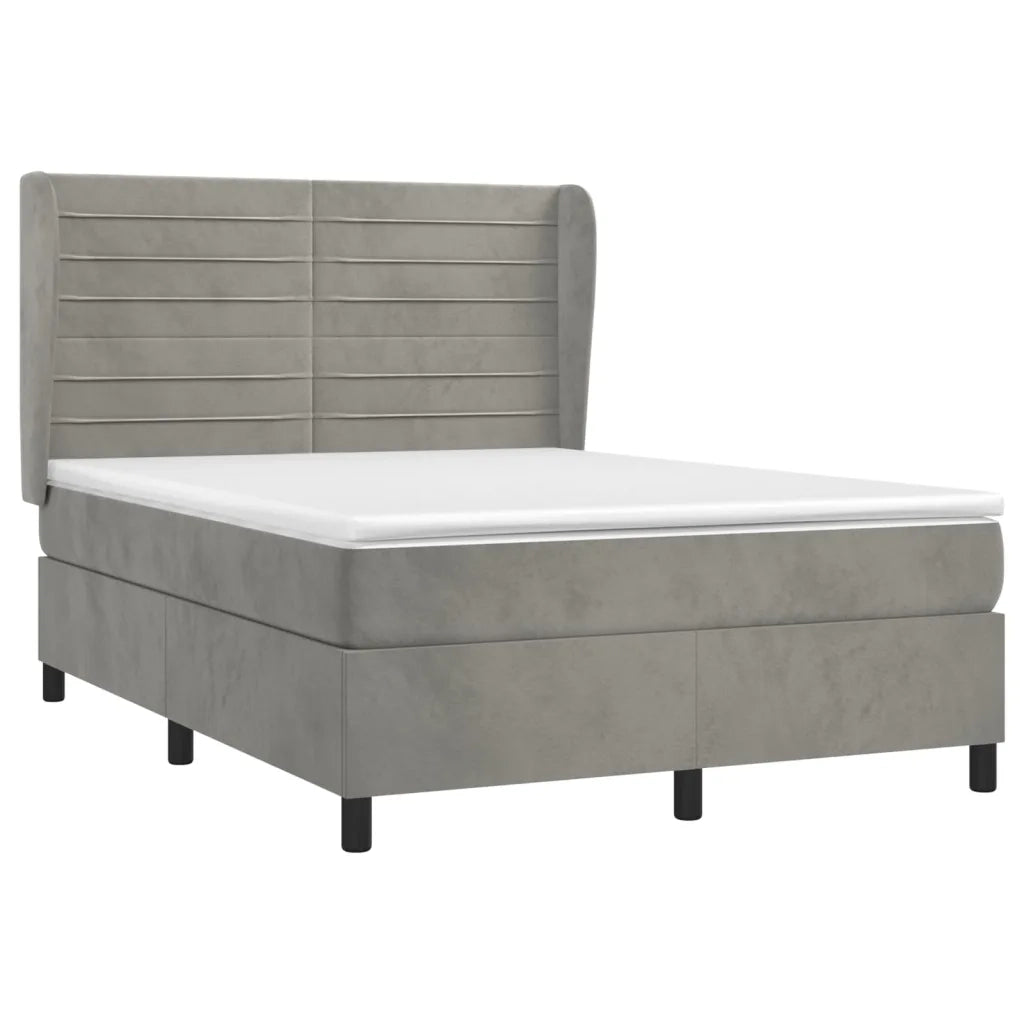 Giroletto a Molle con Materasso Grigio Chiaro 140x190cm Velluto 3129267