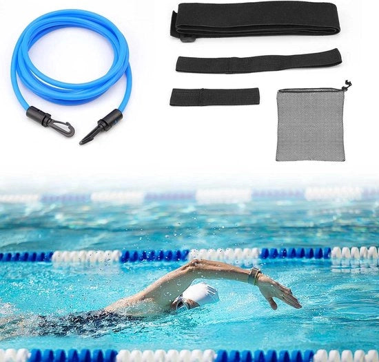 Corda per nuoto da 4 m - cintura per nuoto con tasca per oggetti - bracciolo per allenamento di forza per nuoto - attrezzo per sport acquatici.