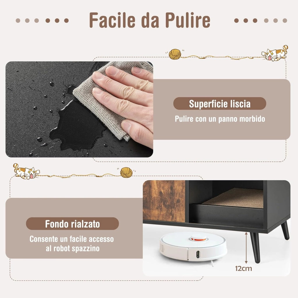 Mobile per Lettiera per Gatti, Casetta per Gatti Moderno con Scomparto a Doppia, Anta, Vano Aperto e Tiragraffi, Mobiletto Multiuso e Moderno da Interno, 90 x 50 x 54 cm