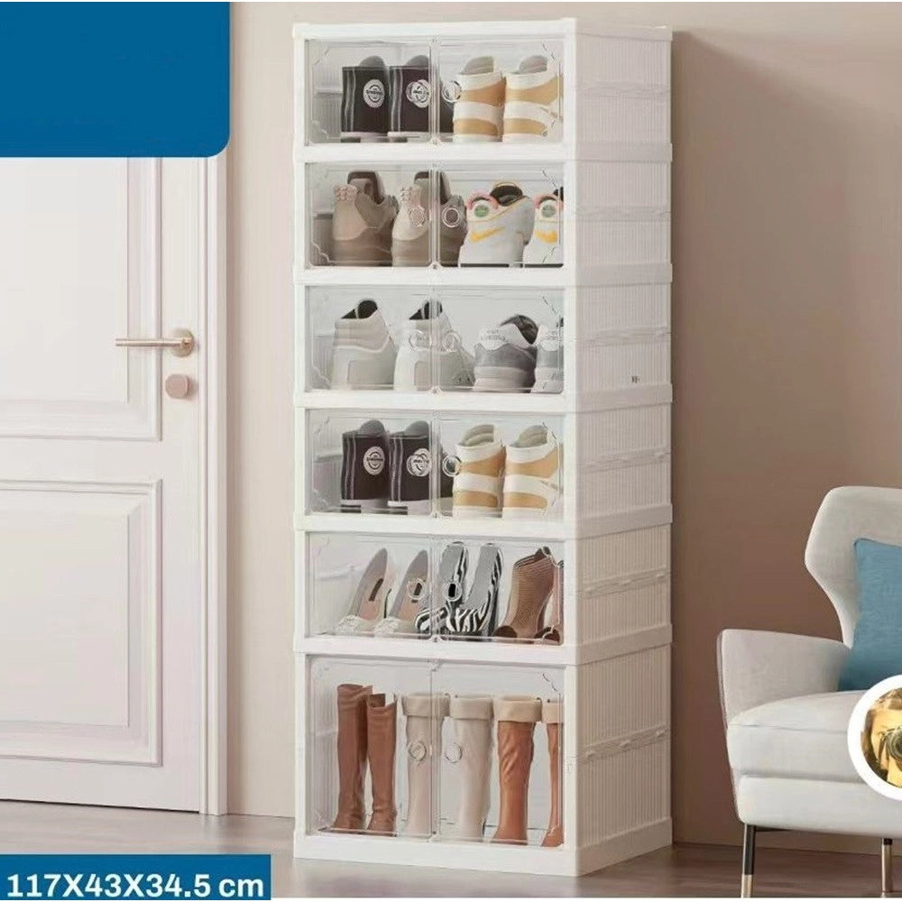 Trade Shop - Scarpiera Pieghevole Per Scarpe Impilabile Trasparente Organizer Senza Installazione -