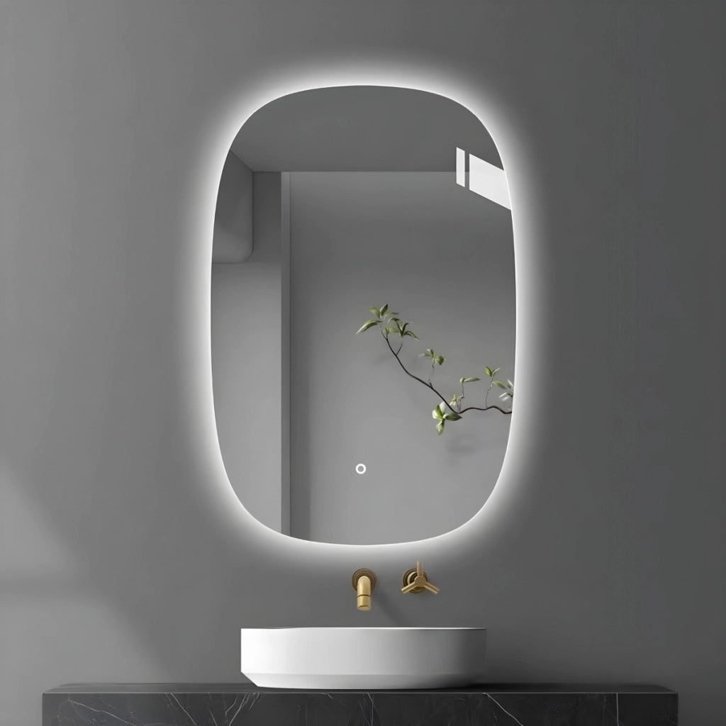 Specchio 5 mm rettangolare stondato retroilluminato interruttore touch *** misure 50x70 cm, tonalità standard 6000-6...