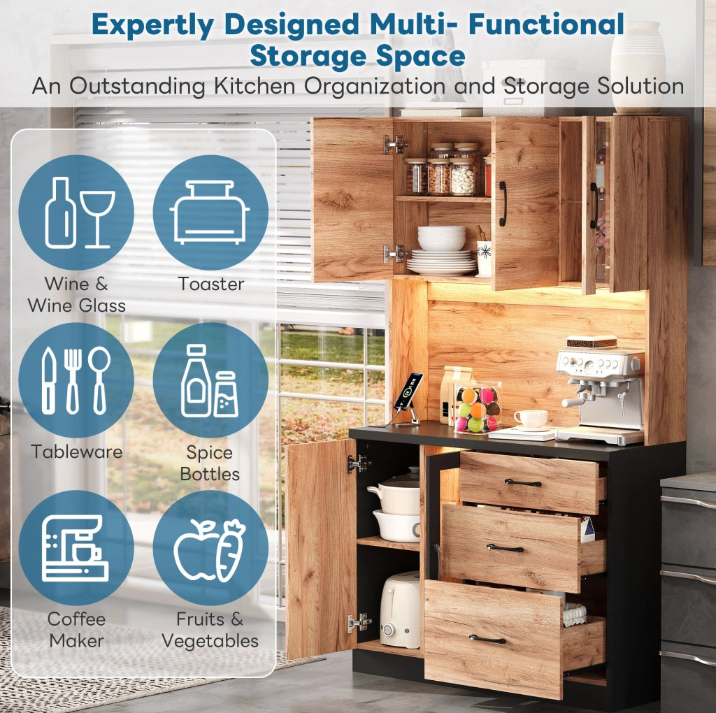 Mobile cucina alto con 3 cassetti; LED; prese USB e EU; MDF; 105x40x180 cm