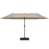Ombrellone da Giardino Doppio 460x270cm, Ombrellone da Esterno con Apertura a Manovella, Base a Croce e Zavorra, Acciaio e Poliestere Khaki