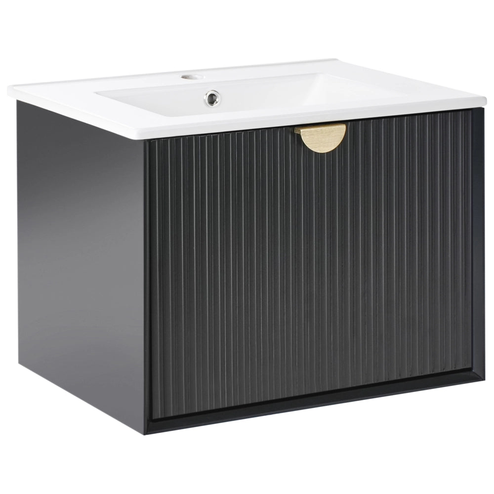 Mobiletto da parete con lavabo in legno massiccio per bagno 60 cm Nero stile moderno