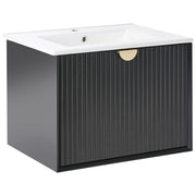 Mobiletto da parete con lavabo in legno massiccio per bagno 60 cm Nero stile moderno