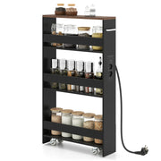 Carrello portaoggetti sottile 47,5 x 13 x 80,5 cm con comoda stazione di ricarica e 4 ripiani di design in legno ingegnerizzato nero e marrone 20_0017018
