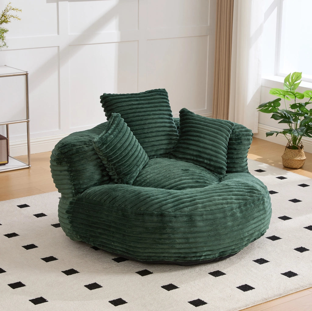 Sitzsack ergonomico in corduroy verde smeraldo 108x108x52 cm; con braccioli e schienale alto