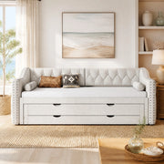 LETTO Giorno 90x200 cm Beige con LED, letto estraibile e 3 cassetti