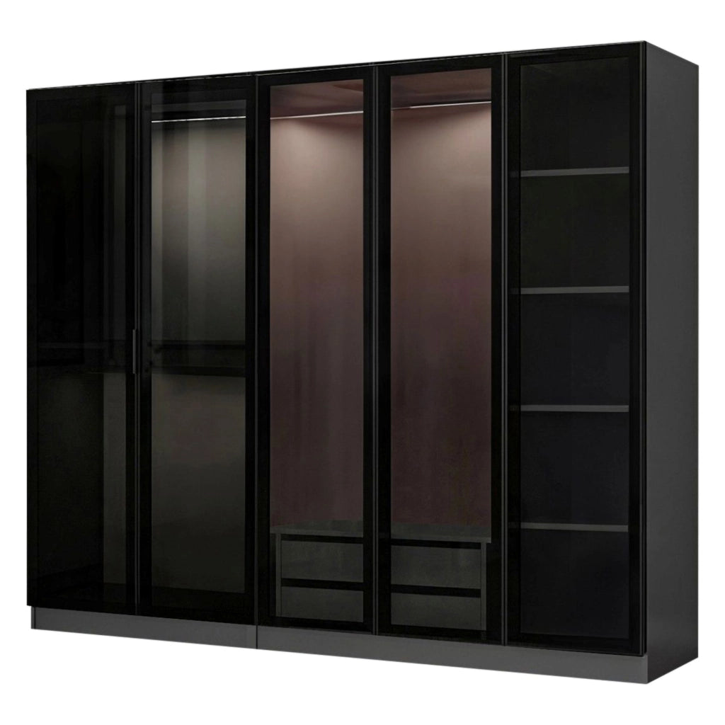Armadio Camera da Letto Sinibalda, Guardaroba Grande Appendiabiti, 225x210h cm Nero Antracite