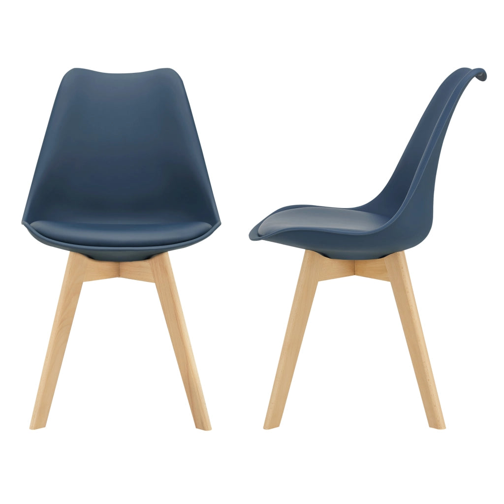 Set Fläten di 2 Sedie da Sala con Seduta Imbottita Rivestimento in Similpelle Blu [en.casa]