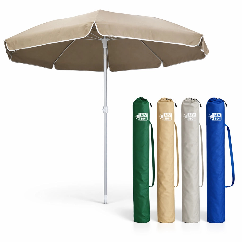 Ombrellone Mare Spiaggia 200 cm Antivento Alluminio UV50+ Inclinabile con Custodia e Trivella