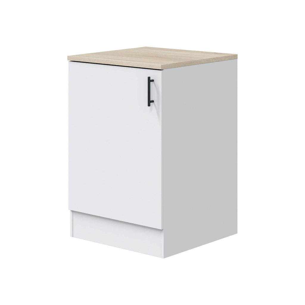Mobile 1 anta Zerna, Armadietto verticale, Modulo contenitore, Base cucina compatta, 60x60 h90 cm, Bianco e Rovere