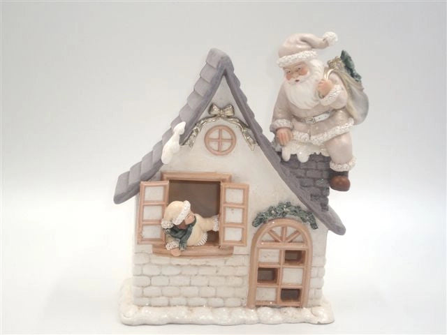 Paesaggio Natalizio Decorazione Casa babbo Natale in resina con luce