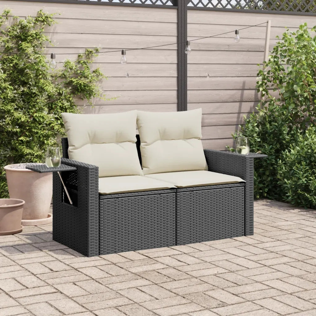 Divano da Giardino con Cuscini a 2 Posti-Sofa da Giardino-Divano da esterno Nero in Polyrattan 596820
