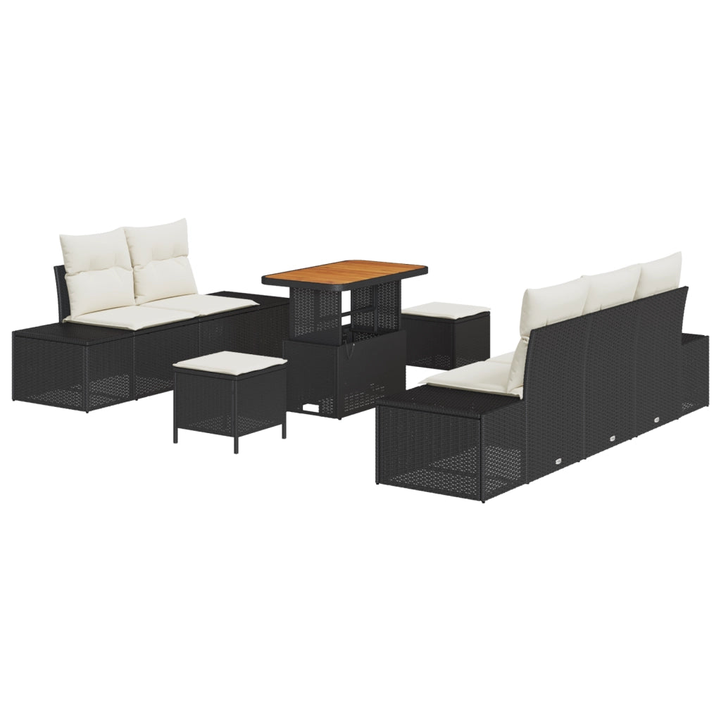 Set divano giardino 8 pezzi con cuscini Rattan nero Acacia