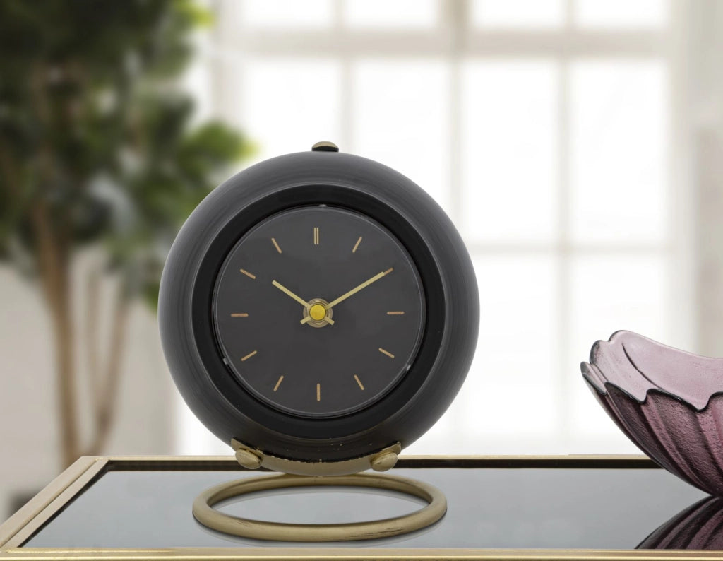 Orologio da Tavolo Ball Nero 16x13x19 cm in Ferro e Plastica
