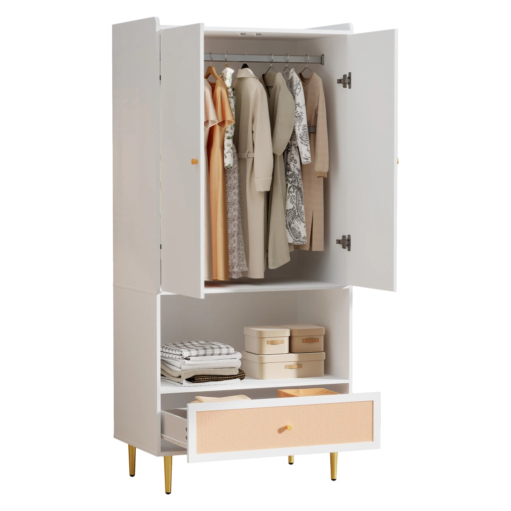 Armadio con 2 ante; cassetto e asta appendiabiti - per camera da letto - 80x48x175 cm