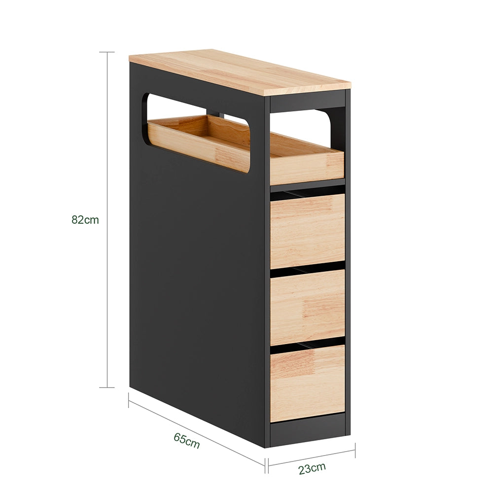 SoBuy | Mobiletto bagno salvaspazio nero con 4 ruote | Mobile bagno con 3 cassetti | Cassettiera bagno con ripiano | 23.3x65.3x82.3 cm | Capacità di carico 40 kg | BZR54-II-SCH