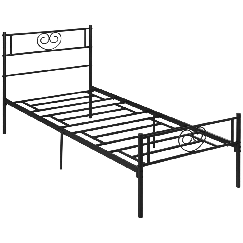 Letto Singolo in Metallo con Testiera a Forma di Cuore ¨C Zephmum ¨C Nero 90x190x31 cm