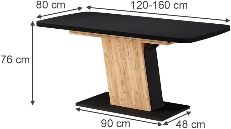 tavolo da pranzo allungabile Fenaro, Rovere nero/oro, 120 x 80 cm estensibile, estendibile per un'adeguata regolazione delle dimensioni del tavolo