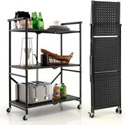 Carrello Portaoggetto Pieghevole, Scaffali con Ruote Bloccabili 3 Ripiani e Maniglie, Carrello con Ruote Portatutto per Cucina Soggiorno Corridoio