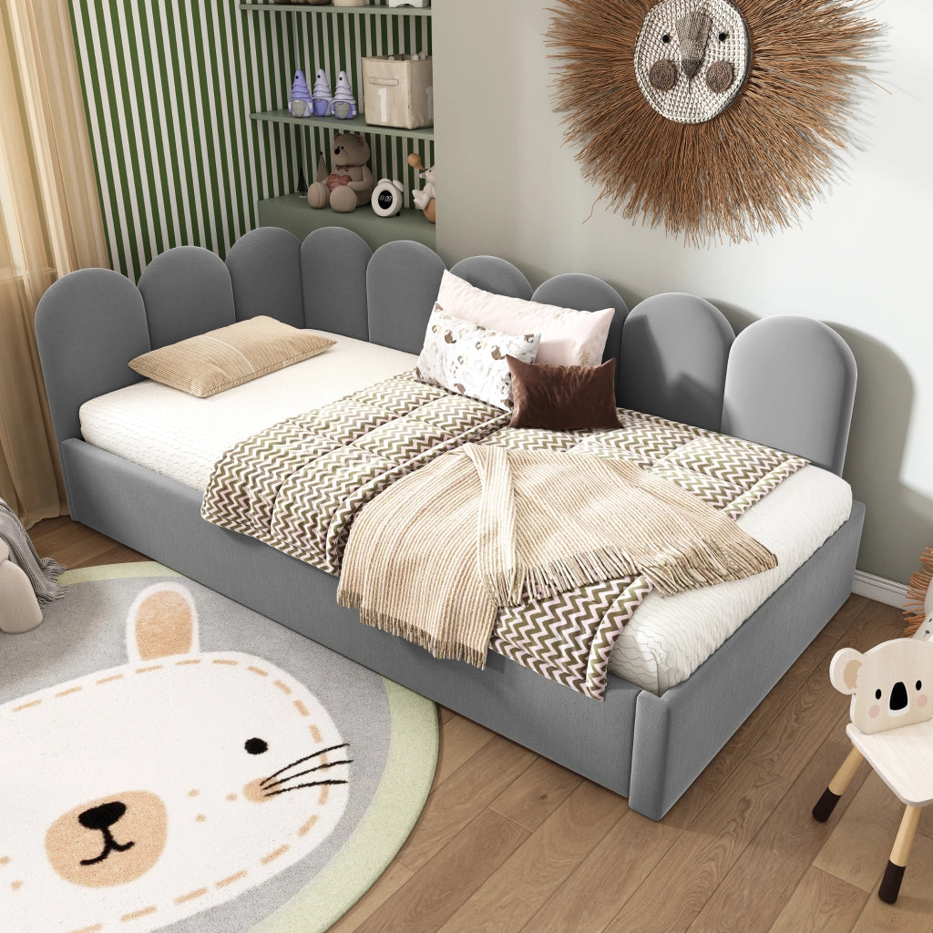 Letto giorno con estrazione in velluto grigio 90x200 cm