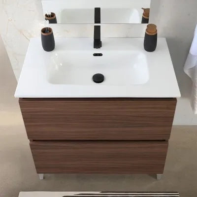 Mobile bagno a terra 80 cm noce canaletto con cassetti soft-close Kleo